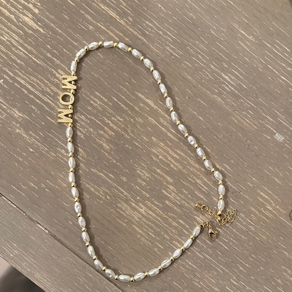 Gold and White 'MOM' Necklace